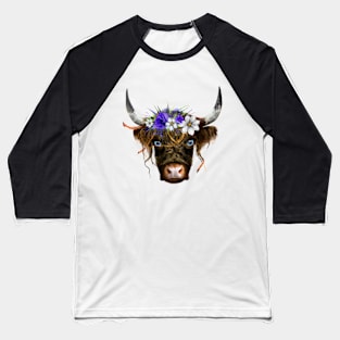 Highland Cow with Flower Crown Baseball T-Shirt